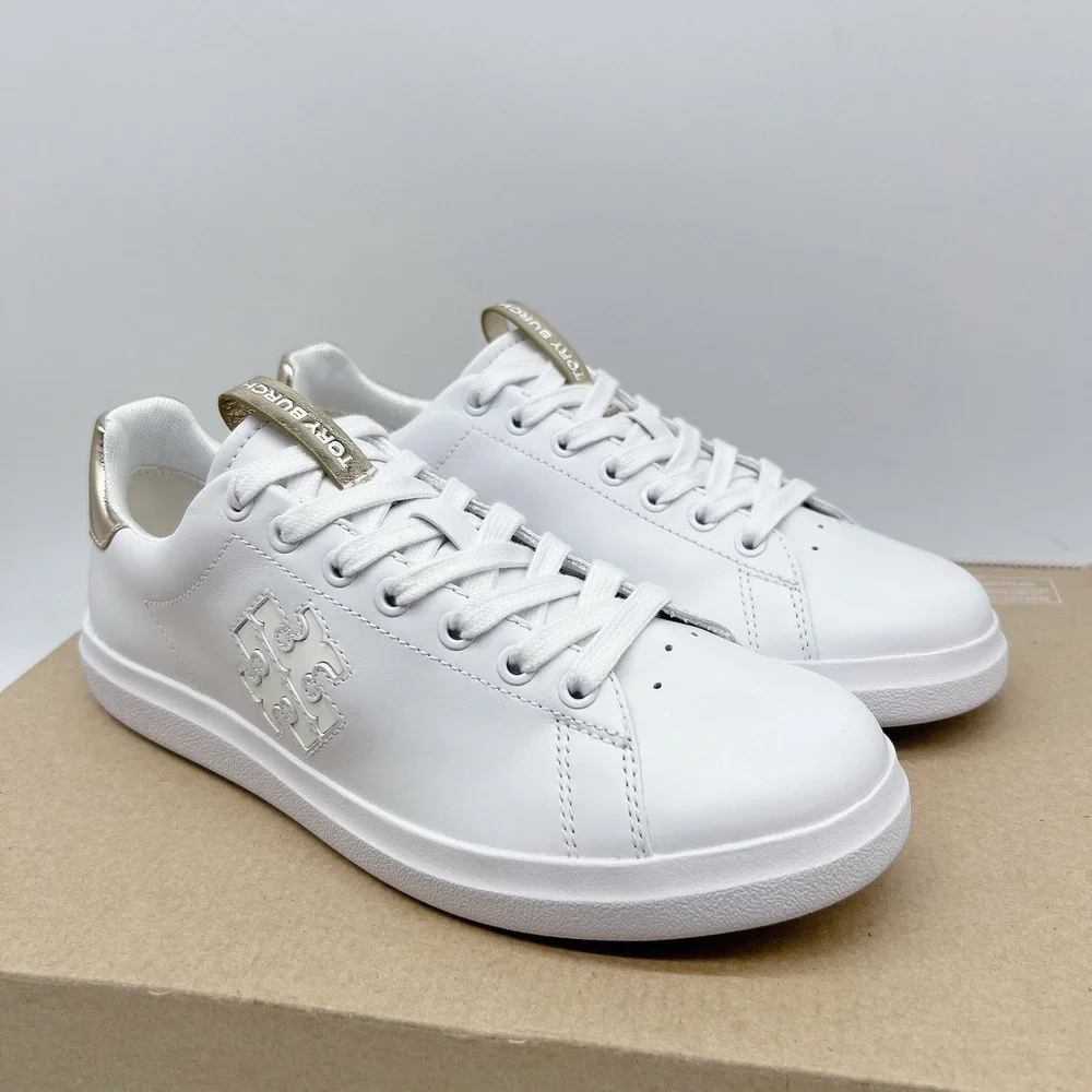Tory Burch Howell Court Women's Fashion Sneakers White Leather Lace Up US 6.5